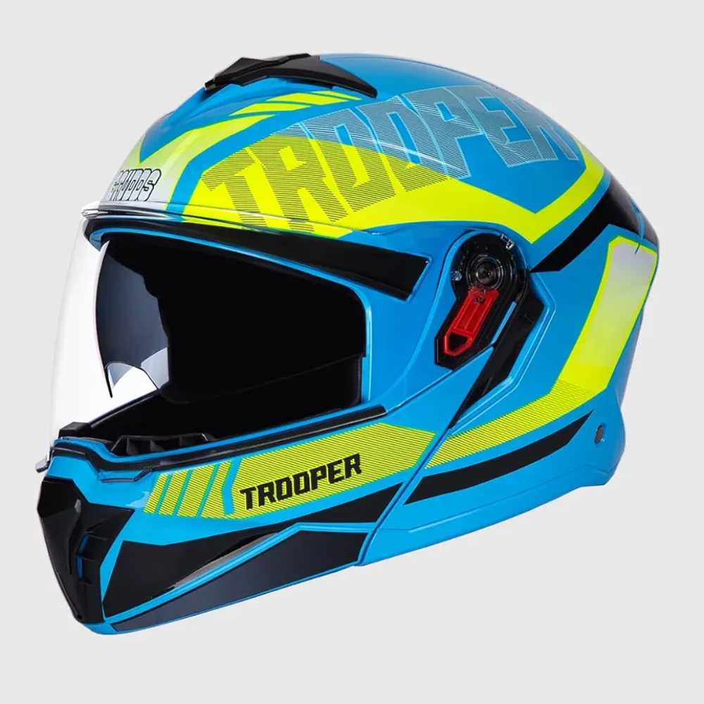 STUDDS Trooper DV D1 ISI and DOT Certified Gloss Finish Flip-up Full Face Helmet for Men and Women with Inner Sun Visor (Blue N5/XL)
