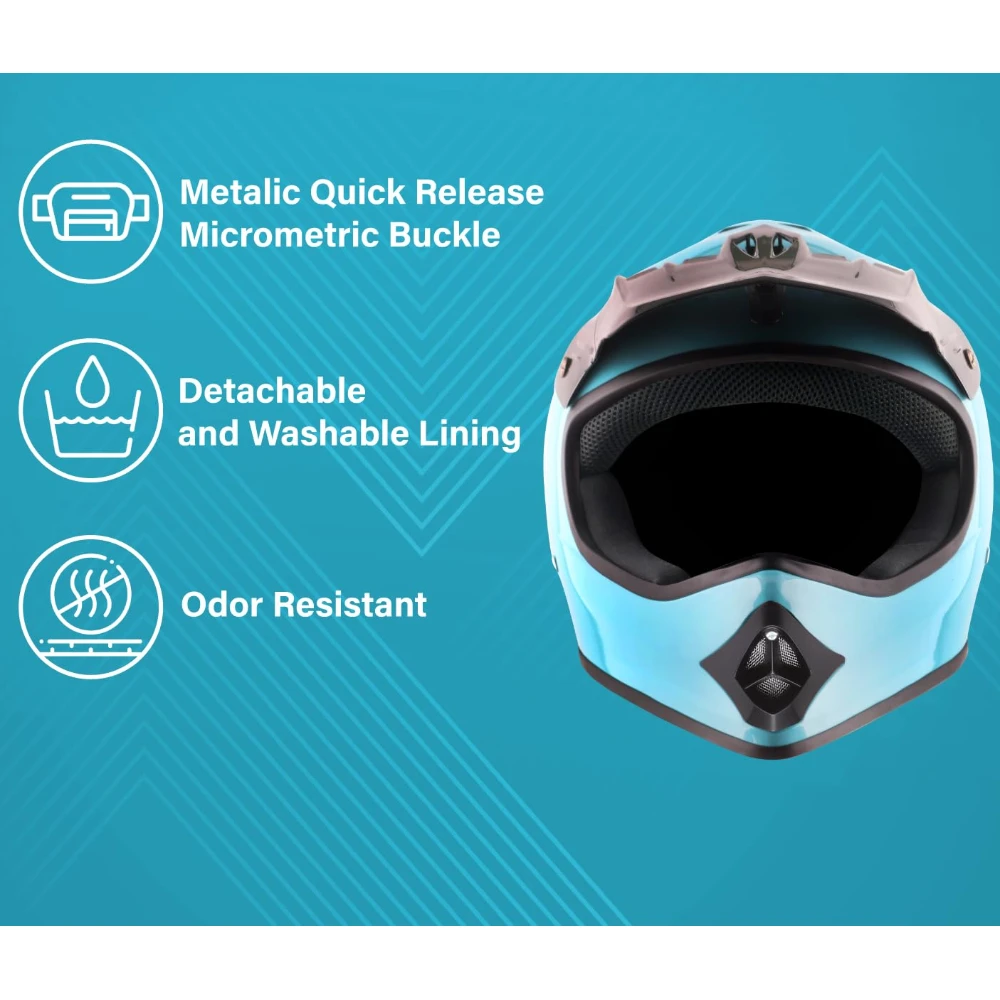 Vega V-Cross ISI Certified Lightweight Full Face Helmet for Kids with Adjustable and Sun Protective Peak-Mint-S, Multicolor
