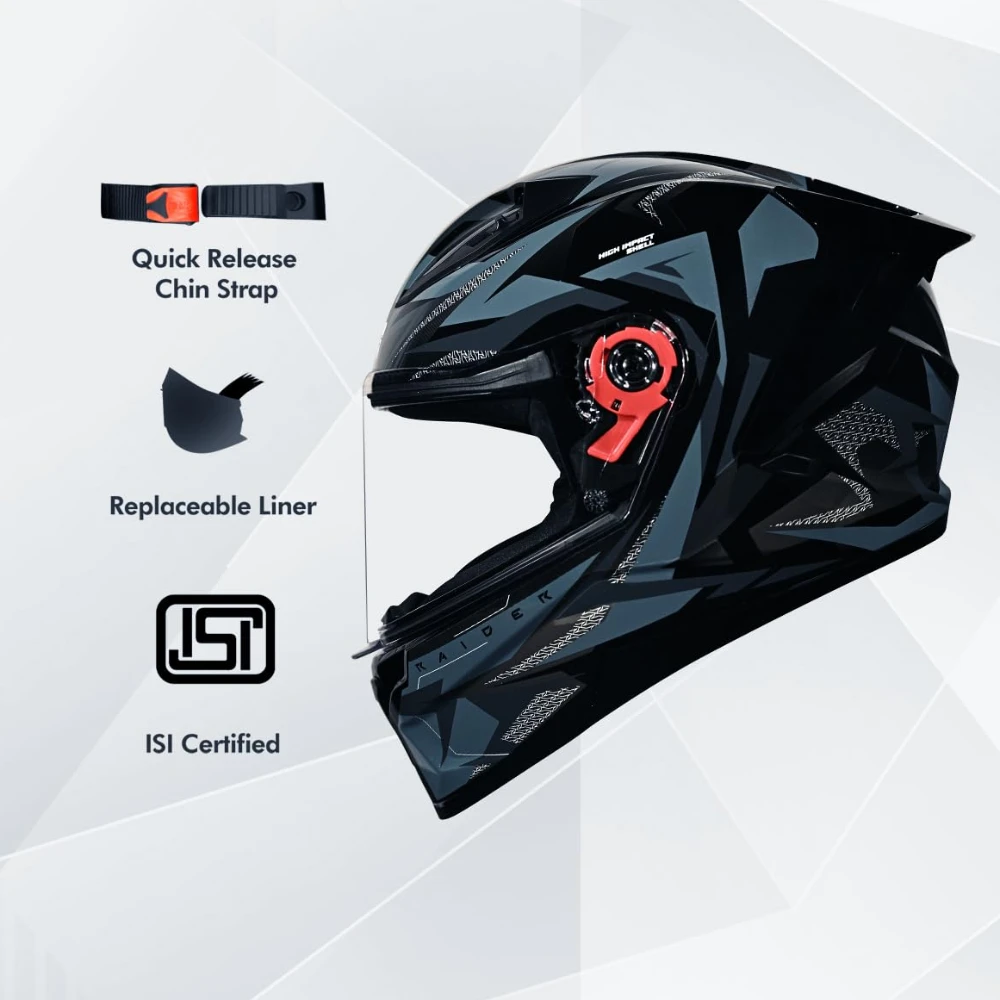 STUDDS Raider Skulpt ISI Certified Full Face Helmet for Men and Women with Spoilor and Clear Visor