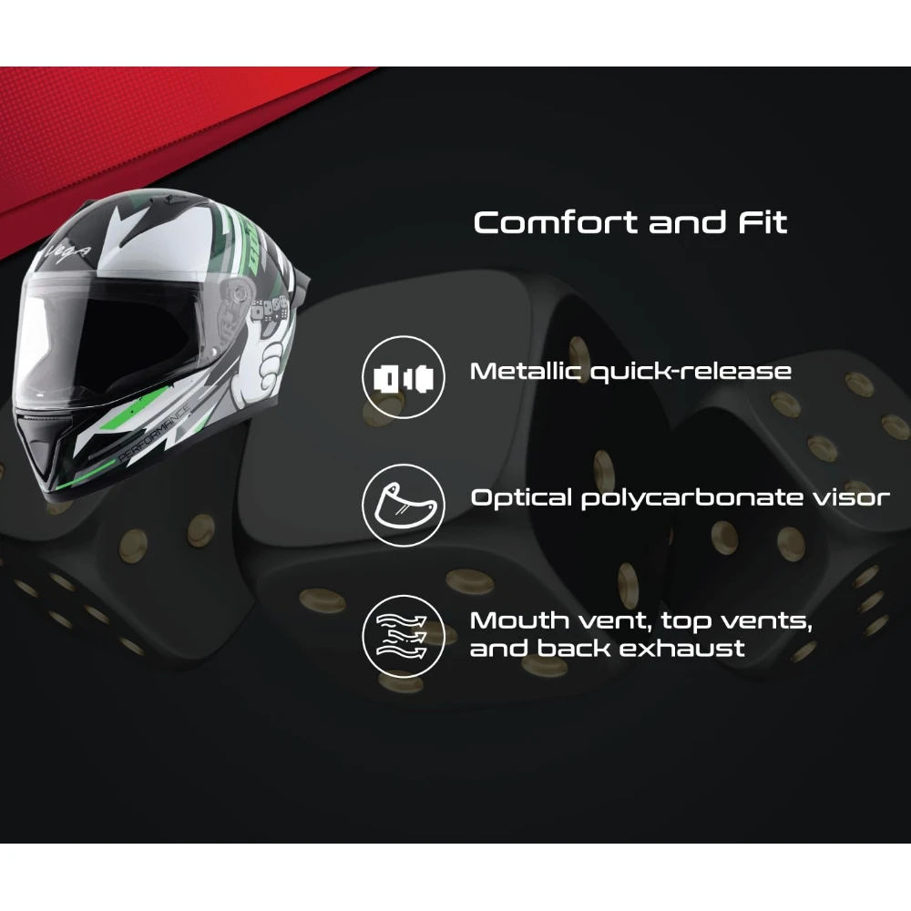 Vega Bolt Dice ISI and DOT Certified Gloss Finish Full Face Helmet for Men with Clear Visor- Black White, L