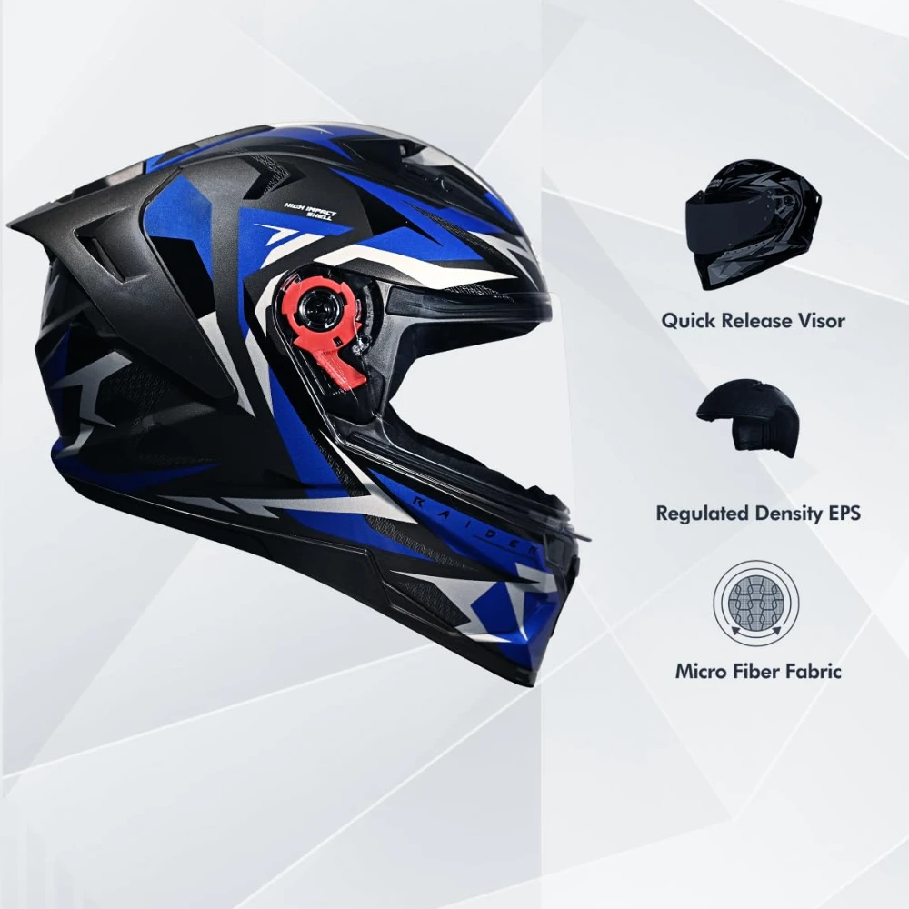 STUDDS Raider Skulpt ISI Certified Full Face Helmet for Men and Women with Spoilor and Clear Visor