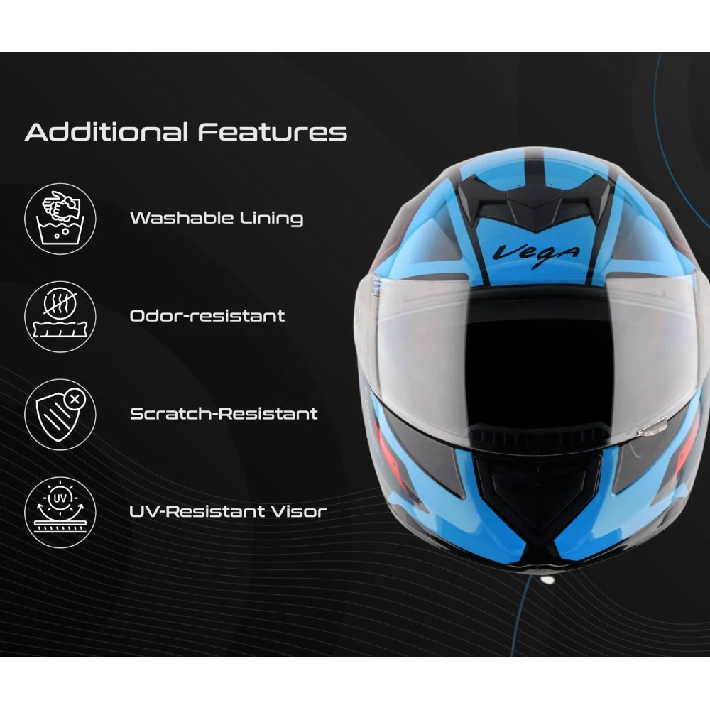 Vega Edge Passion ISI Certified Matte Finish Full Face Helmet for Men with Clear Visor -Dull Black Blue-L