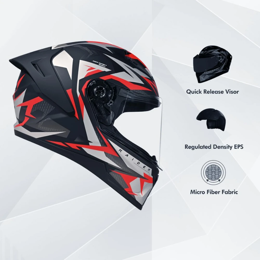 STUDDS Raider Skulpt ISI Certified Full Face Helmet for Men and Women with Spoilor and Clear Visor