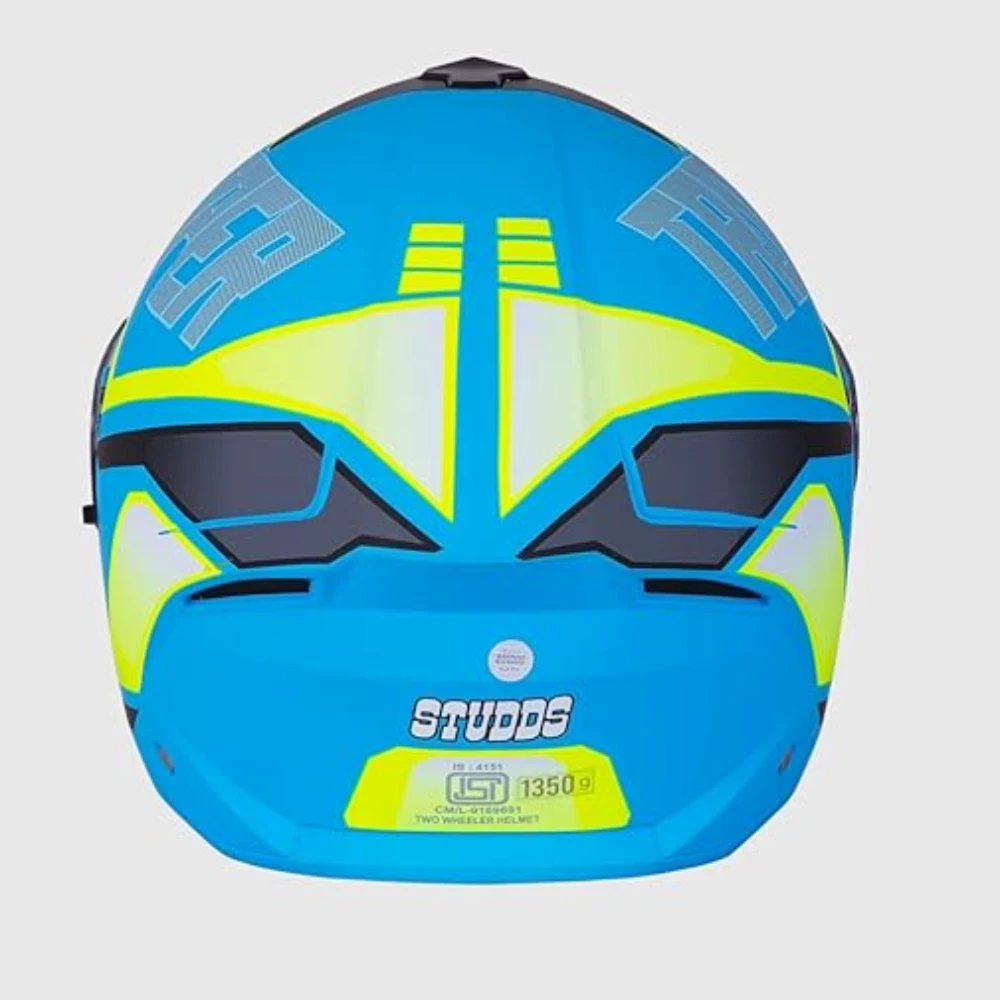 STUDDS Trooper DV D1 ISI and DOT Certified Gloss Finish Flip-up Full Face Helmet for Men and Women with Inner Sun Visor (Matt Blue N5/XL)