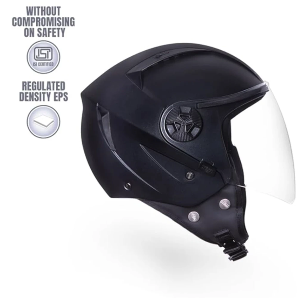 Studds Vogue Eco ISI Certified Open Face Helmet for Men & Women (Black - M), Motorcycling