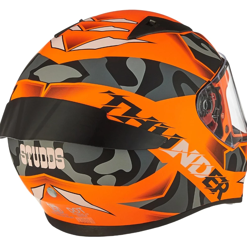 Studds Thunder Full Face Helmet D7 with Clear Visor (Matt Neon Orange N9, M)
