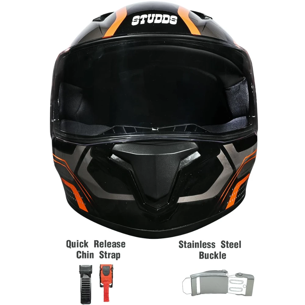 Studds Thunder D2 Draken ISI and DOT Certified Full Face Helmet for Men and Women with Spoiler and Clear Visor