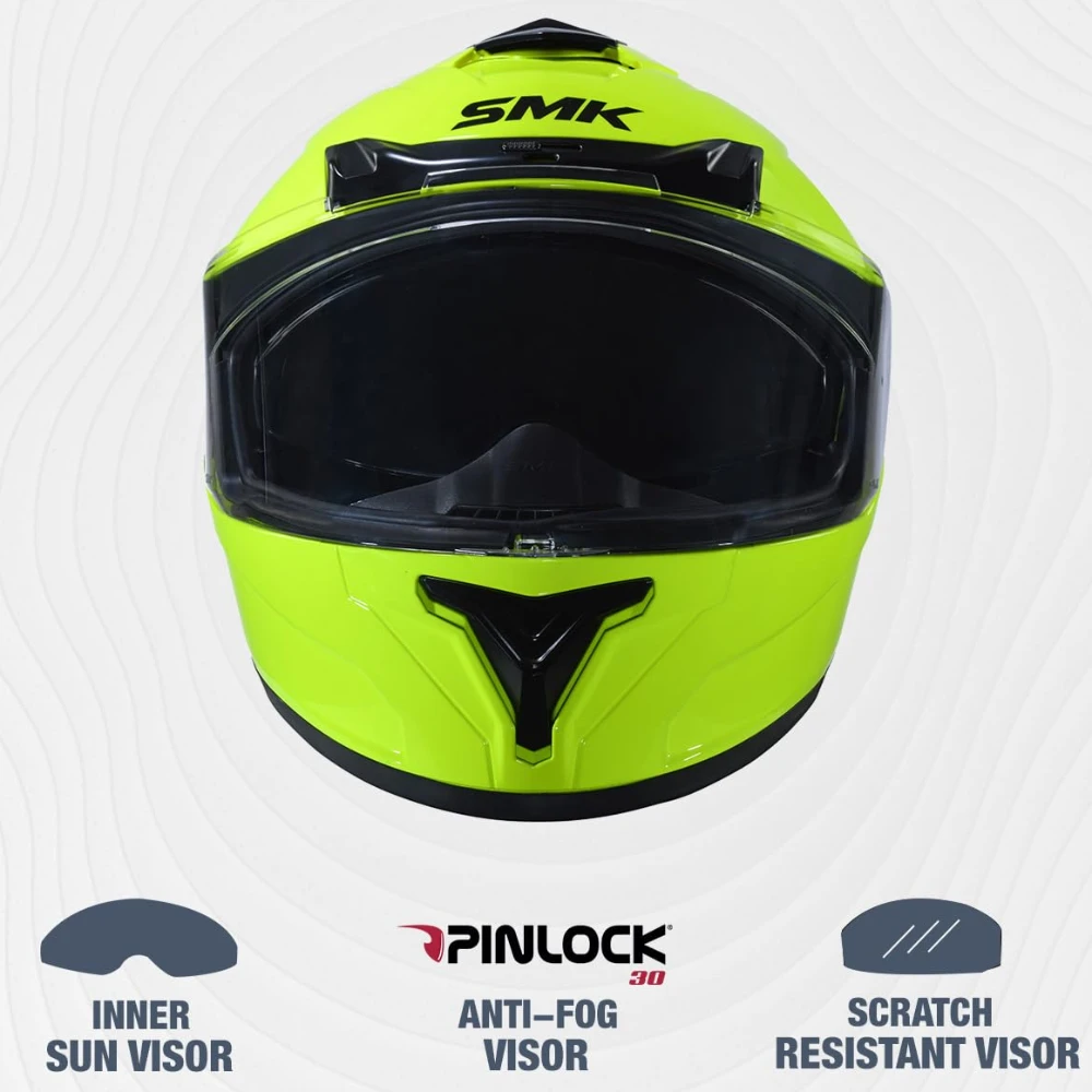SMK Typhoon Solid ISI ECE & DOT Certified Full Face Dual Visor Helmet for Men and Women with Pinlock Fitted Clear Visor and Inner Sun Visor