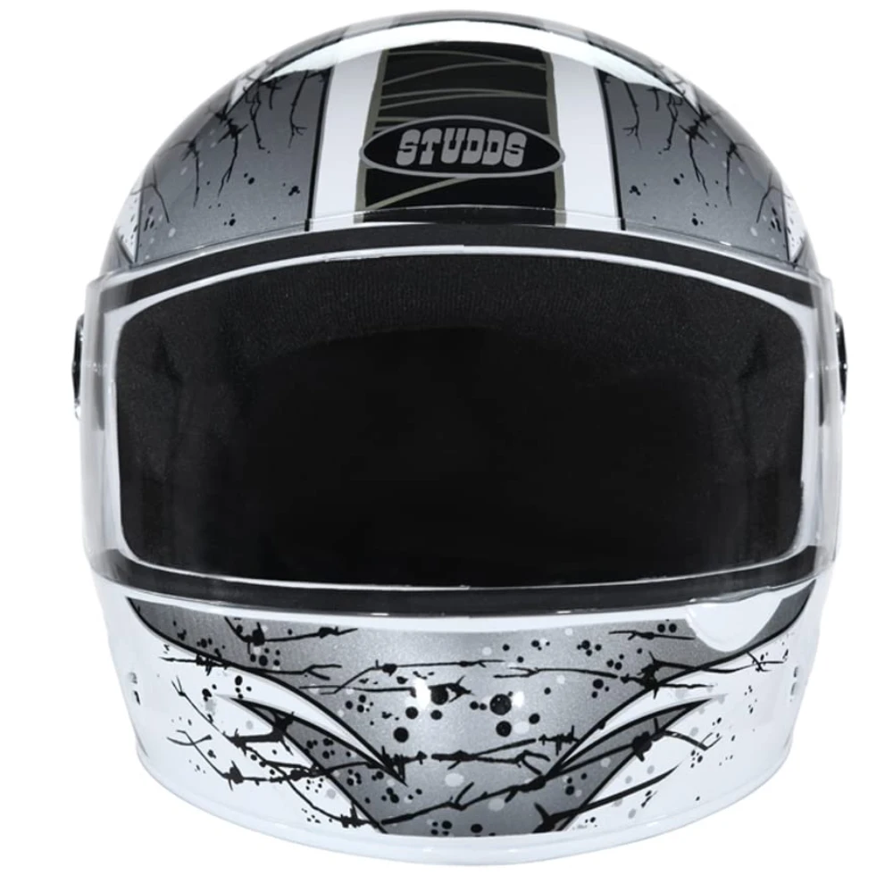 Studds Chrome Super D3 Full Face Helmet (White and Grey, M)