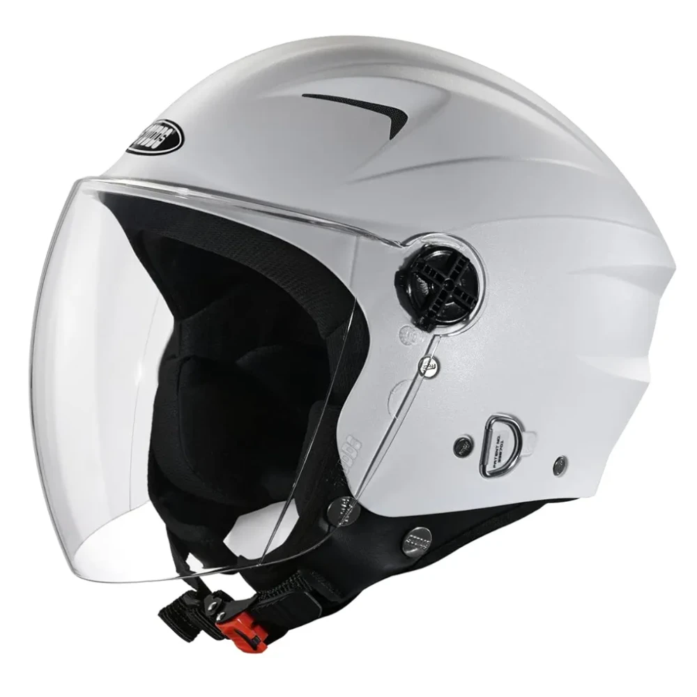 STUDDS RAY ISI Certified Open FACE Helmet for Men and Women with D - Ring Lock (White/L)