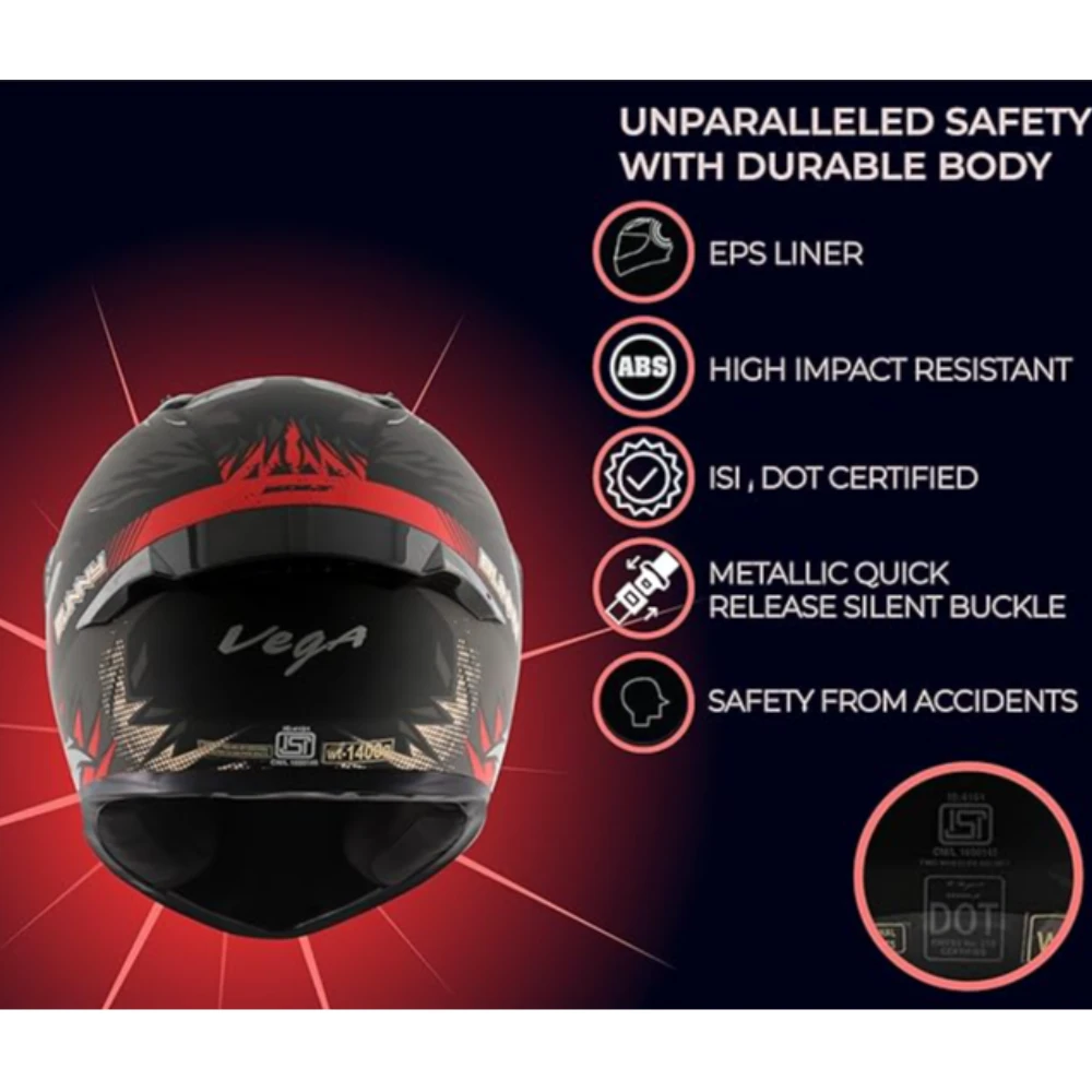 Vega Bolt Bunny Dull Black Red Helmet-M