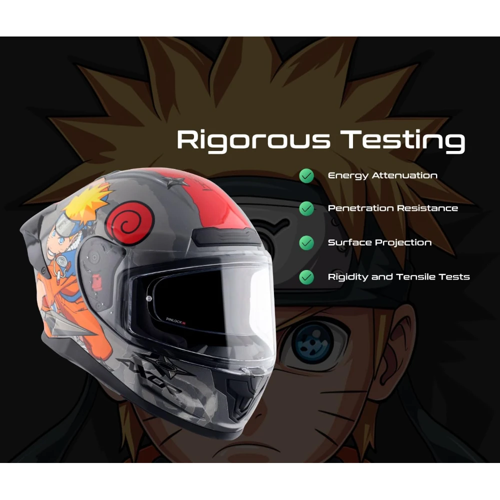 Axor Saber Naruto ISI ECE and DOT Certified Gloss Finish Full Face Helmet for Men with Pinlock Fitted Clear Visor -Black Orange-XL