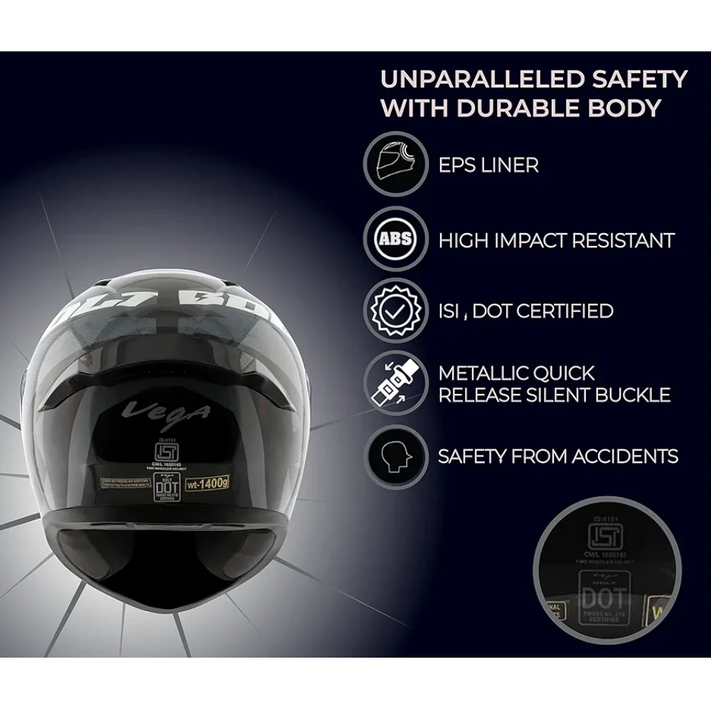 Vega Bolt Macho Black Grey Helmet-M