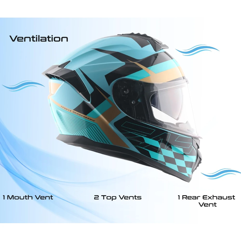 Vega Zap DV Alliance ISI and DOT Certified Gloss Finish Full Face Dual Visor Helmet for Men with Spoiler-Hex Blue Black-M