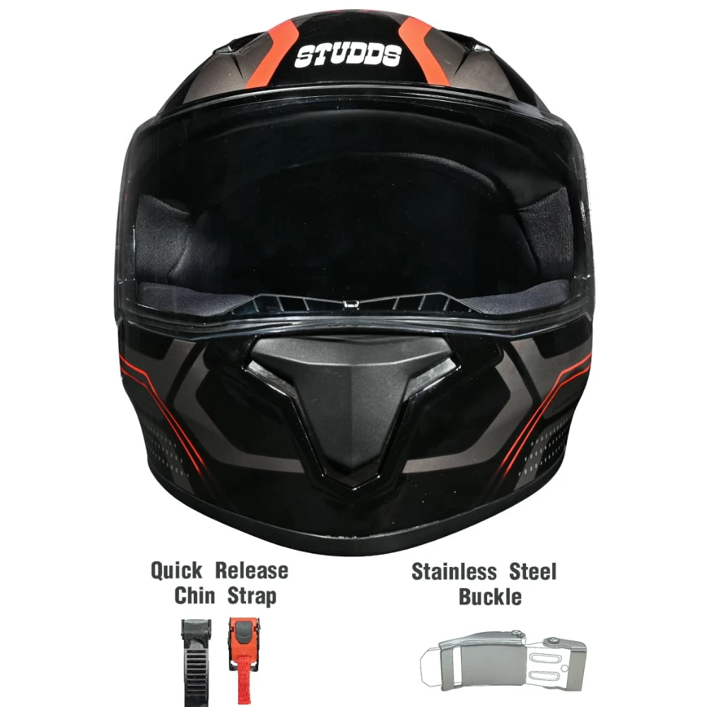 Studds Thunder D2 Draken ISI and DOT Certified Full Face Helmet for Men and Women with Spoiler and Clear Visor
