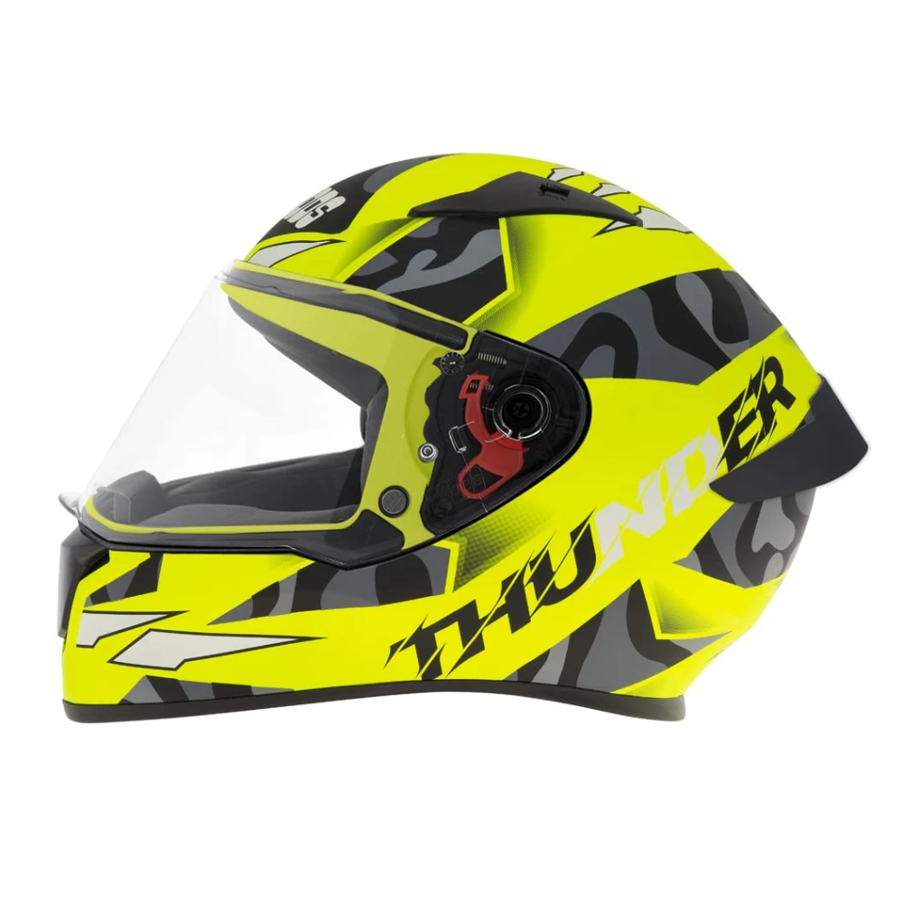 Studds Thunder Full Face Helmet D7 with Clear Visor (Matt Neon Yellow N9, L)