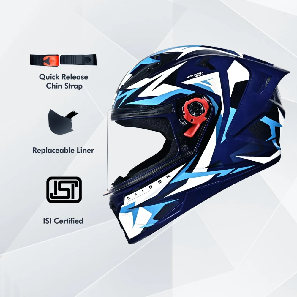 STUDDS Raider Skulpt ISI Certified Full Face Helmet for Men and Women with Spoilor and Clear Visor