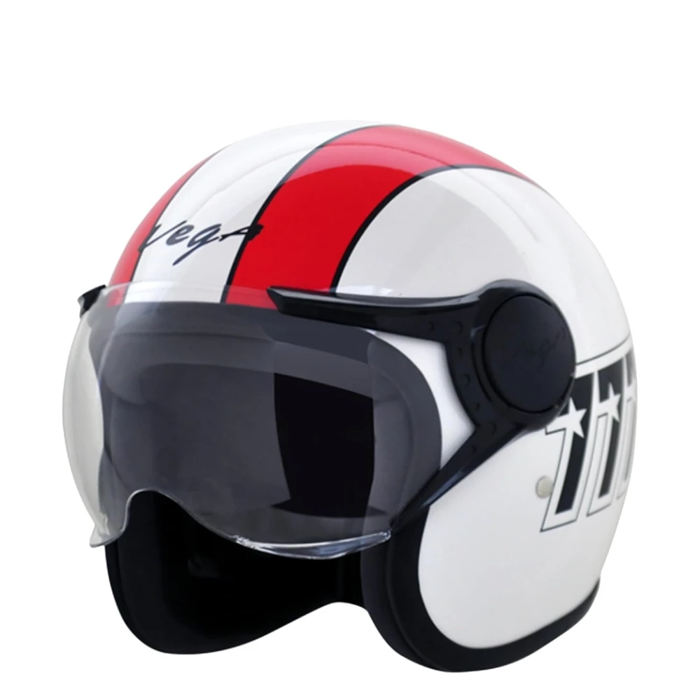 Vega Jet ISI DOT Certified Gloss Finish Open Face Helmet for Men and Women with Clear Visor(White Red, Size:L)