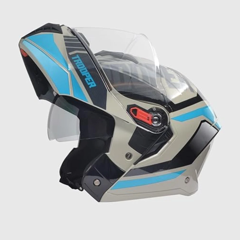 STUDDS Trooper DV D1 ISI and DOT Certified Gloss Finish Flip-up Full Face Helmet for Men and Women with Inner Sun Visor (Grey N1/L)
