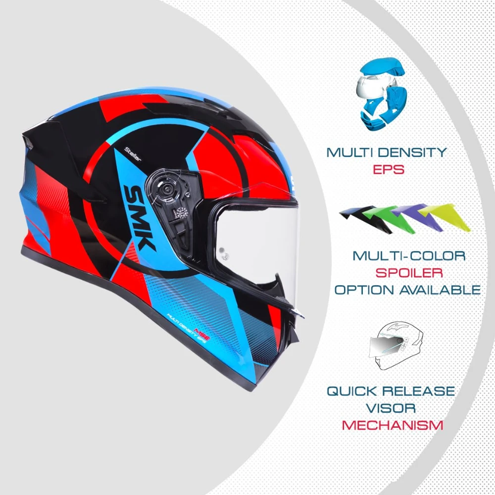 Smk Stellar Sports S01 Faro Helmet ISI Dot & Ece- 06 Certified Full Face Helmet with Anti Fog Clear Visor Helmet