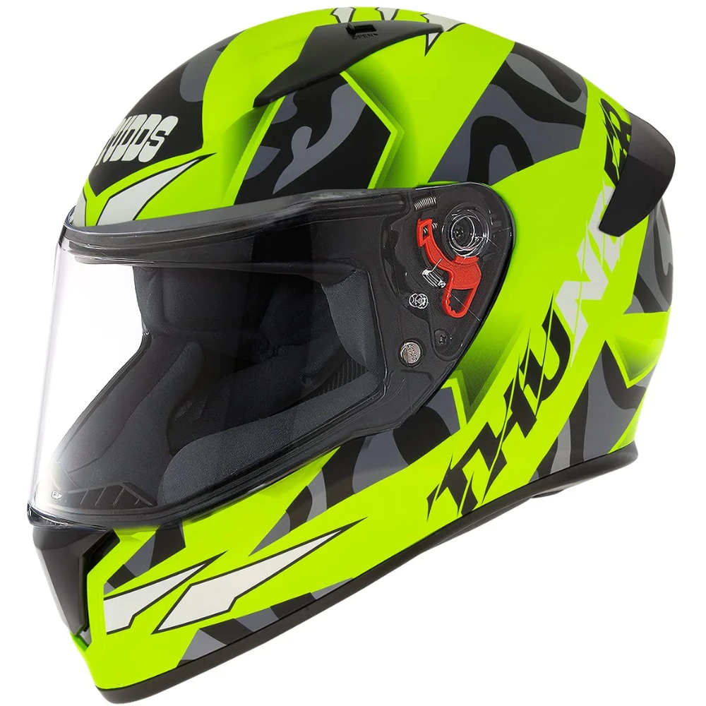 Studds Thunder Full Face Helmet D7 with Clear Visor (Matt Neon Yellow N9, L)