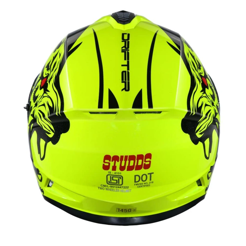 Studds Drifter Full Face Helmet Yellow N9, Size: M(57-58cm)