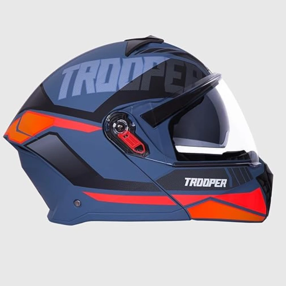 STUDDS Trooper DV D1 ISI and DOT Certified Gloss Finish Flip-up Full Face Helmet for Men and Women with Inner Sun Visor (MATT BLUE N8/XL)