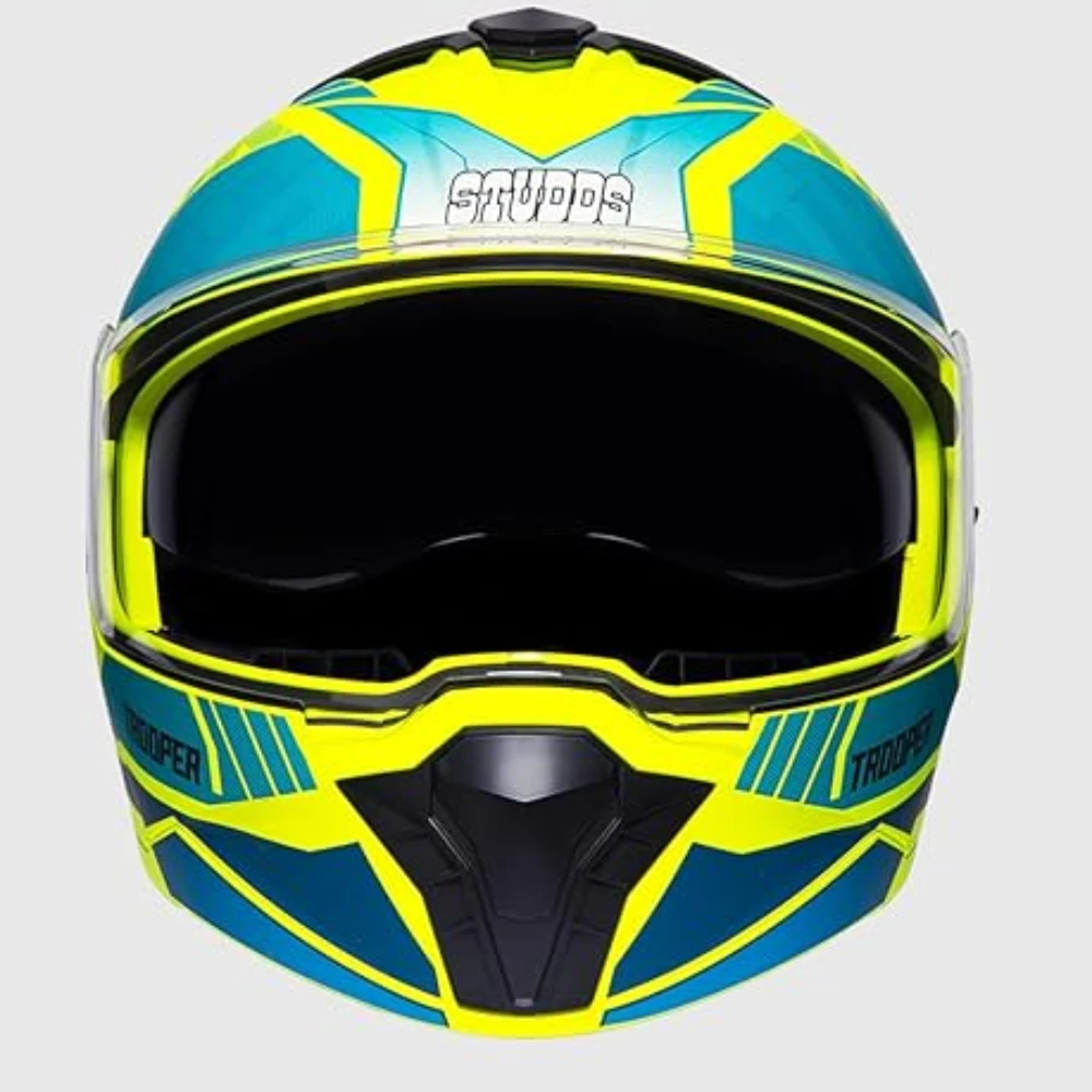 STUDDS Trooper DV D1 ISI and DOT Certified Gloss Finish Flip-up Full Face Helmet for Men and Women with Inner Sun Visor (Matt Yellow N3/XL)