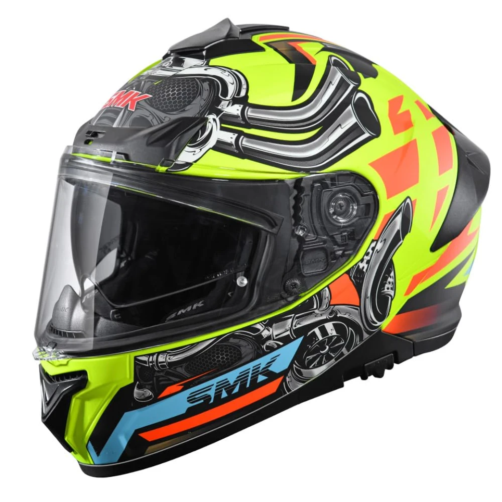 SMK Typhoon Motorhead ISI ECE & DOT Certified Full Face Dual Visor Helmet for Men and Women with Pinlock Fitted Clear Visor and Inner Sun Visor ( MATT Yellow - XL )