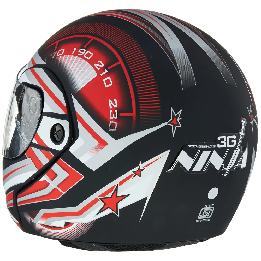 Studds Ninja 3G D1 Flip Up Full Face Helmet (Matt Black and Red, x-large)