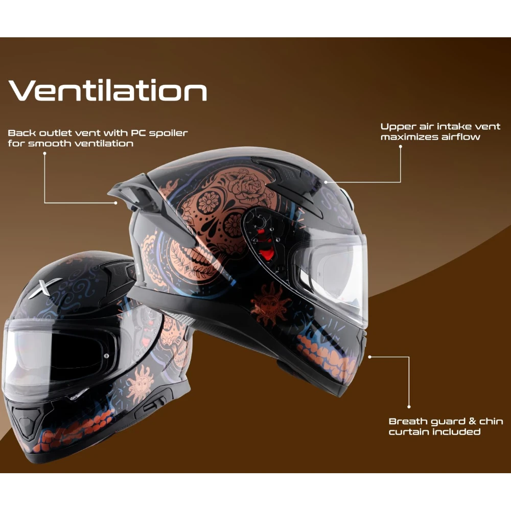 AXOR Apex Trance ISI ECE & DOT Certified Full Face Helmet for Men and Women with Pinlock Fitted Outer Clear Visor and Inner Smoke Sun Visor(Black Gold, Size:XL)