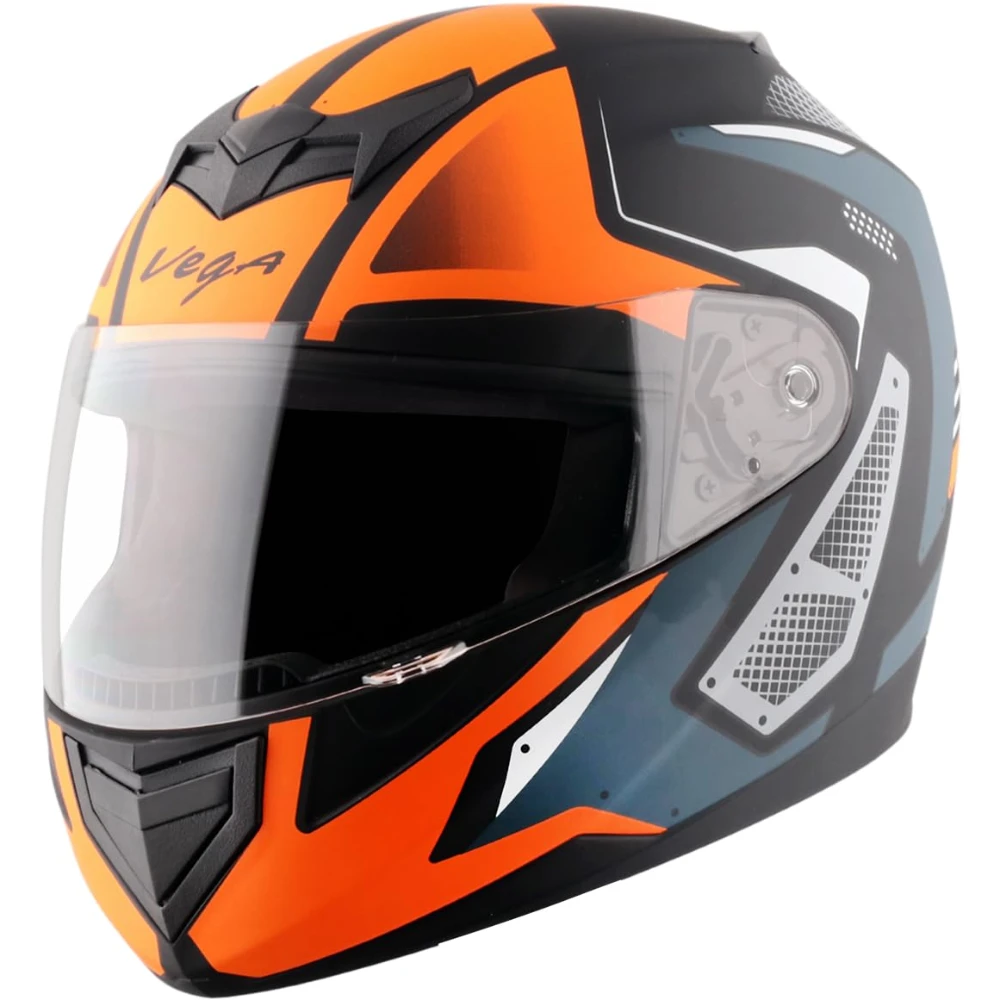 Vega Edge Passion ISI Certified Matte Finish Full Face Helmet for Men with Clear Visor -Dull Black Orange-M