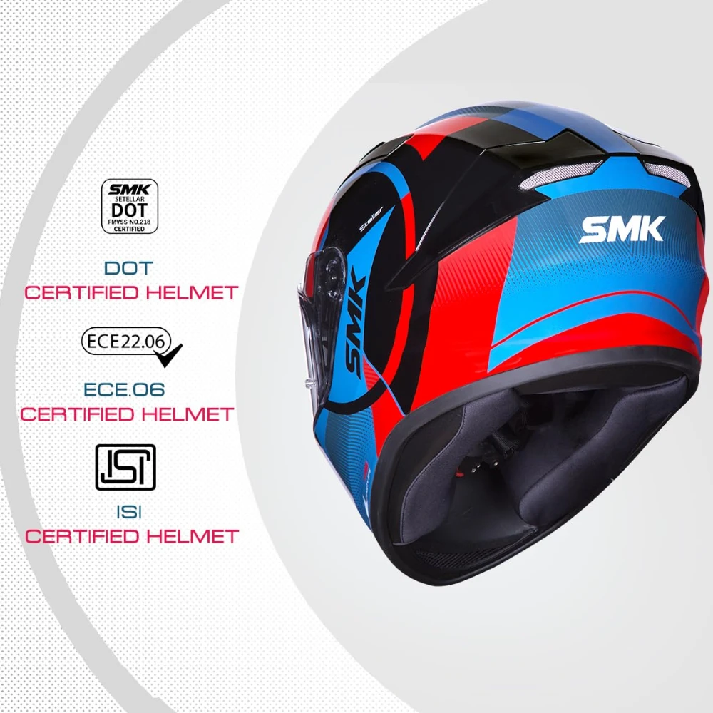 Smk Stellar Sports S01 Faro Helmet ISI Dot & Ece- 06 Certified Full Face Helmet with Anti Fog Clear Visor Helmet