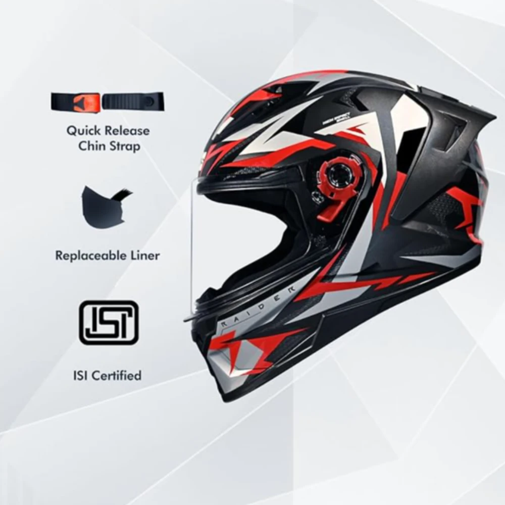 STUDDS Raider Skulpt ISI Certified Full Face Helmet for Men and Women with Spoilor and Clear Visor