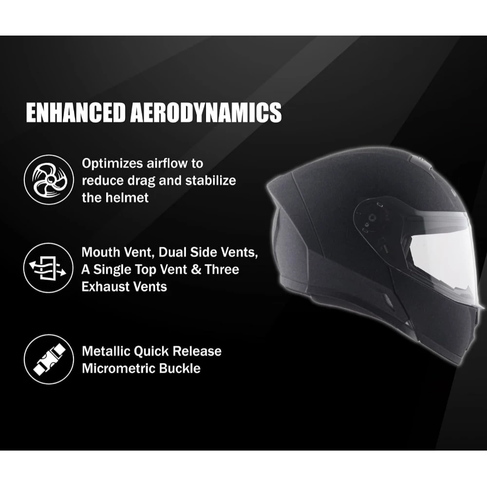 Vega Knight ISI Certified Texture Finish Flip-Up Helmet for Men with Clear Visor-Black-L