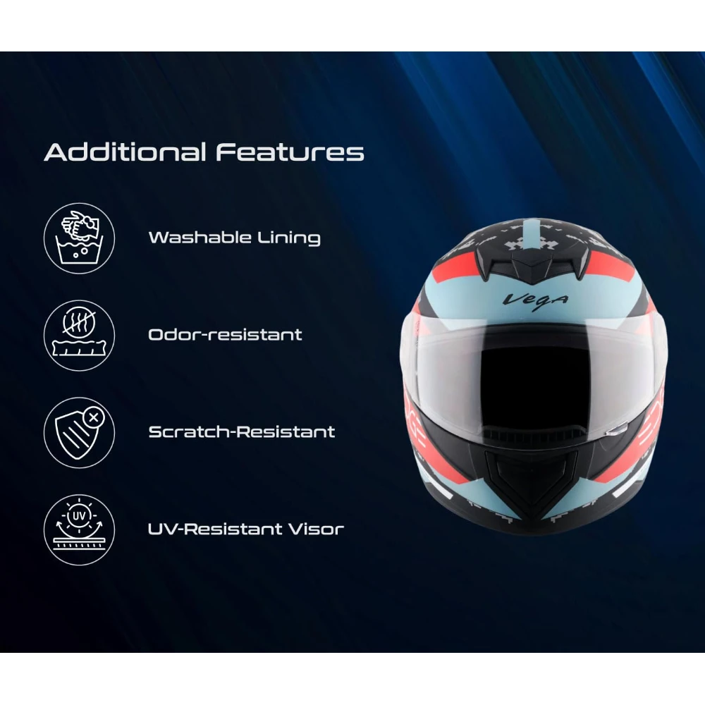 Vega Edge US Army ISI Certified Matte Finish Full Face Helmet for Men with Clear Visor -Dull Black Red-M