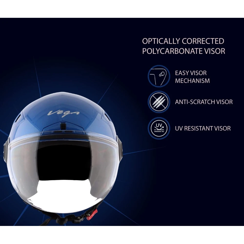 VEGA Blaze Dx ISI Certified Smooth Matt Finish Open Face Helmet for Men and Women with Clear Visor