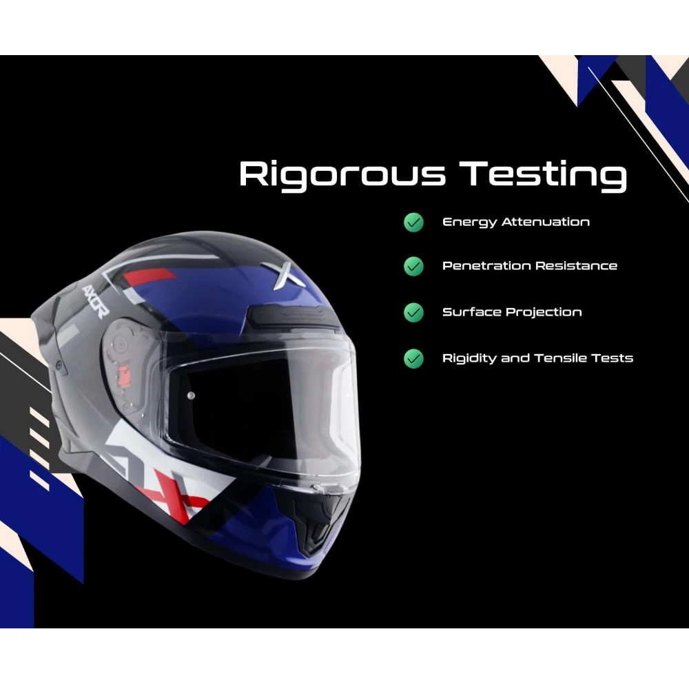 Axor Saber X-Sport ISI ECE and DOT Certified Gloss Finish Full Face Helmet for Men with Pinlock Fitted Clear Visor -Black Blue-L