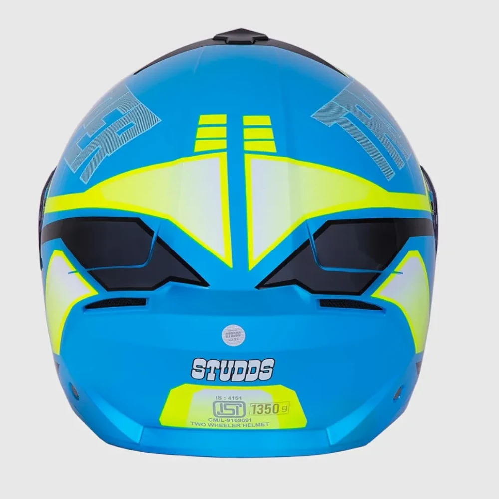 STUDDS Trooper DV D1 ISI and DOT Certified Gloss Finish Flip-up Full Face Helmet for Men and Women with Inner Sun Visor (Blue N5/XL)