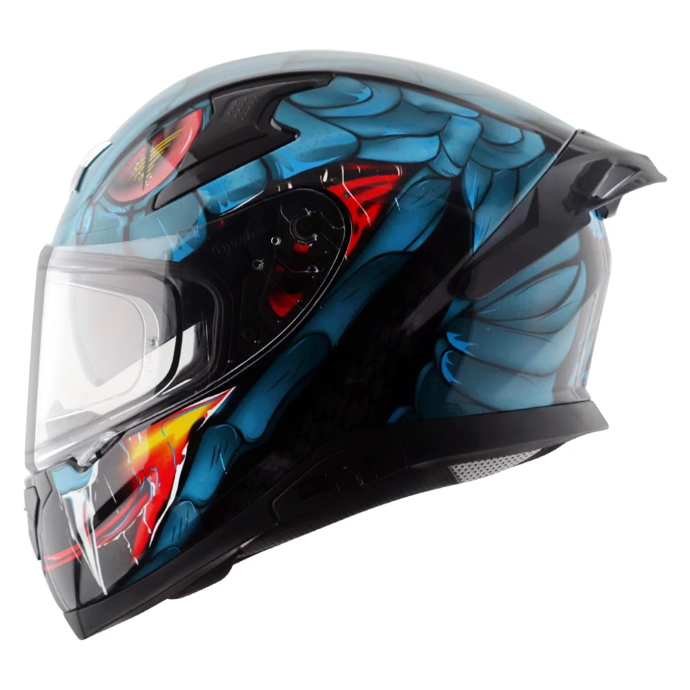 Axor Apex Venomous ISI ECE DOT Certified Full Face Dual Visor Helmet for Men and Women with Pinlock Fitted Outer Clear Visor and Inner Smoke Sun Visor Black Blue(M)