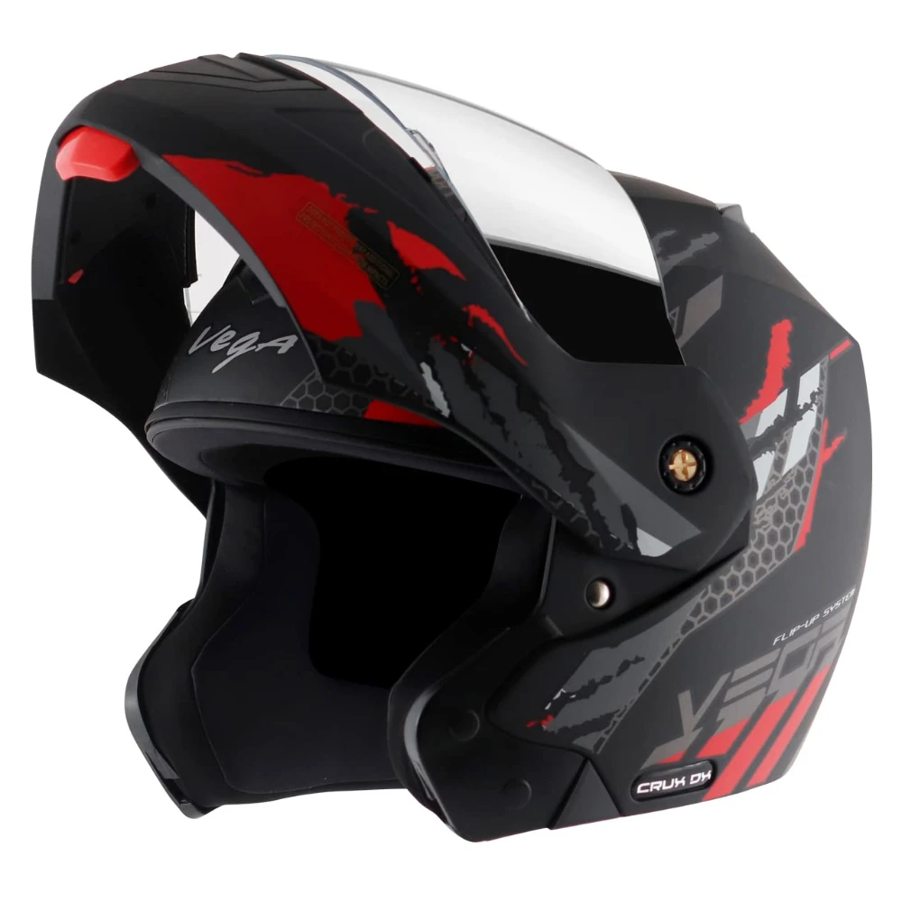Vega Crux Dx Flex Flip-Up Full Face Helmet Dull Black Red, Size: L(59-60 cm)