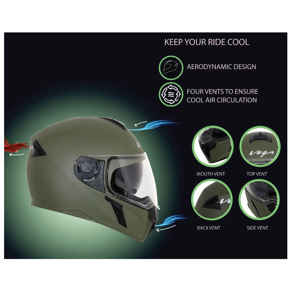 Vega Ryker D/V Dull Battle Green Helmet-L