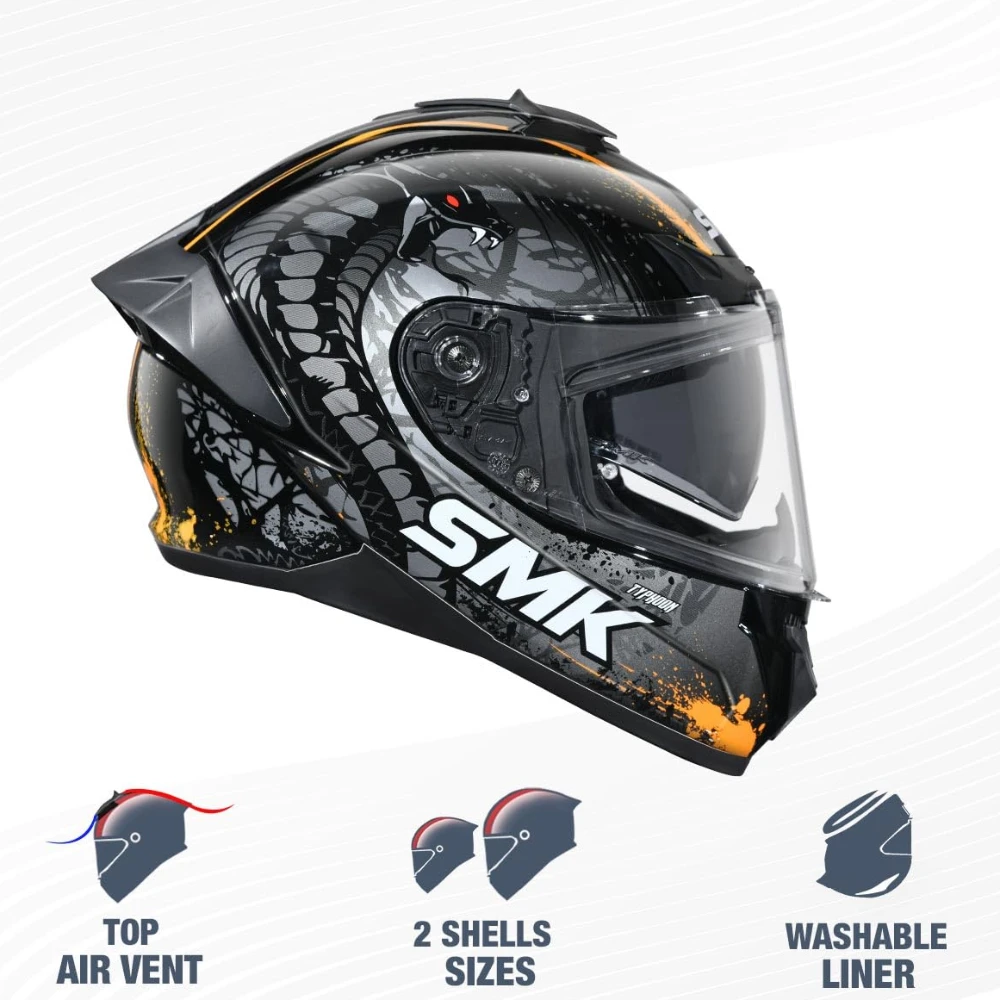 SMK Reptile ISI ECE & DOT Certified Full Face Dual Visor Helmet for Men and Women with Pinlock Fitted Clear Visor and Inner Sun Visor