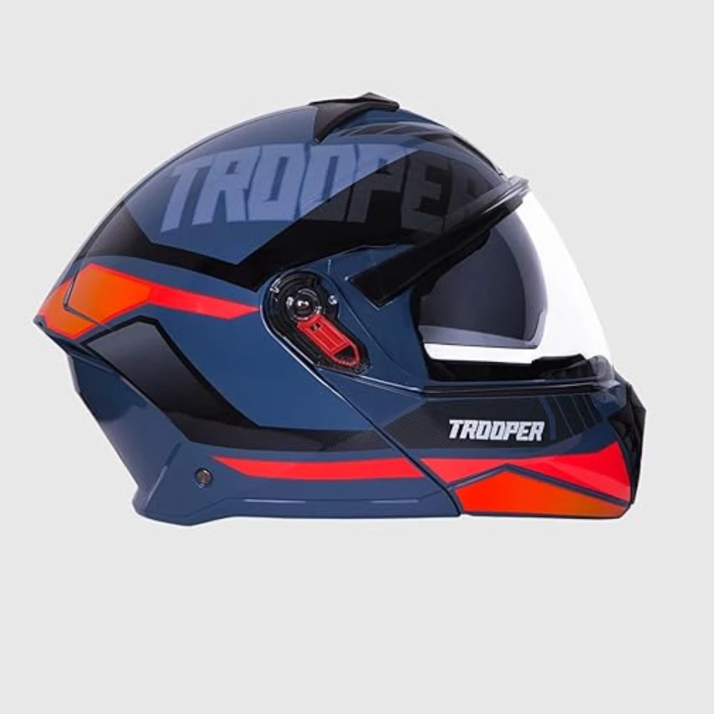 STUDDS Trooper DV D1 ISI and DOT Certified Gloss Finish Flip-up Full Face Helmet for Men and Women with Inner Sun Visor (Blue N8/XL)