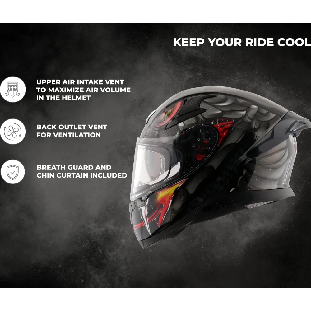 Axor Apex Venomous ISI ECE DOT Certified Full Face Dual Visor Helmet for Men and Women with Pinlock Fitted Outer Clear Visor and Inner Smoke Sun Visor Black Grey(XL)