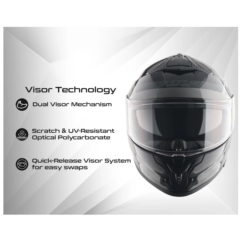Vega Zap DV Alliance ISI and DOT Certified Gloss Finish Full Face Dual Visor Helmet for Men with Spoiler-Black Grey-M