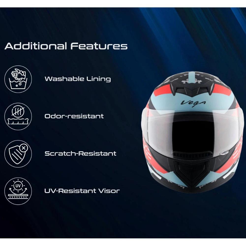 Vega Edge US Army ISI Certified Matte Finish Full Face Helmet for Men with Clear Visor -Dull Black Red-L