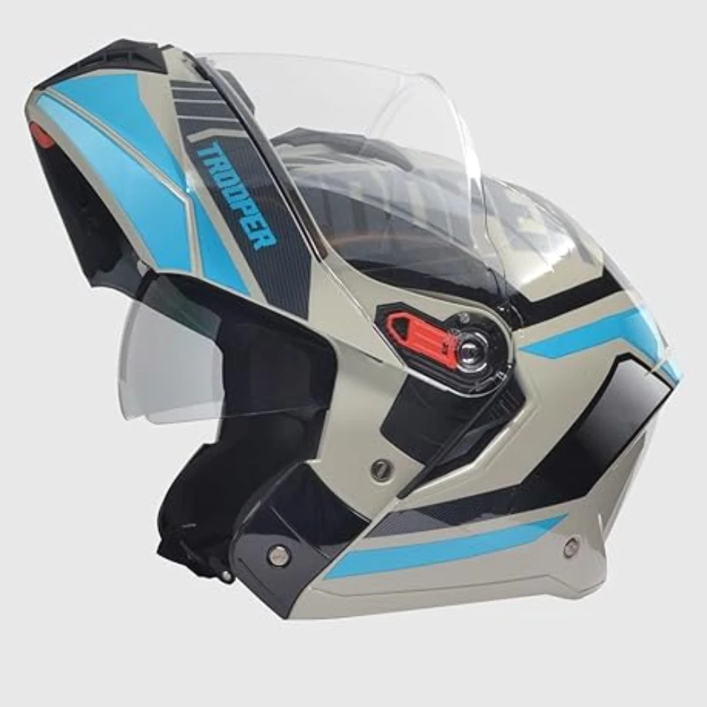 STUDDS Trooper DV D1 ISI and DOT Certified Gloss Finish Flip-up Full Face Helmet for Men and Women with Inner Sun Visor (Matt Grey N1/L)