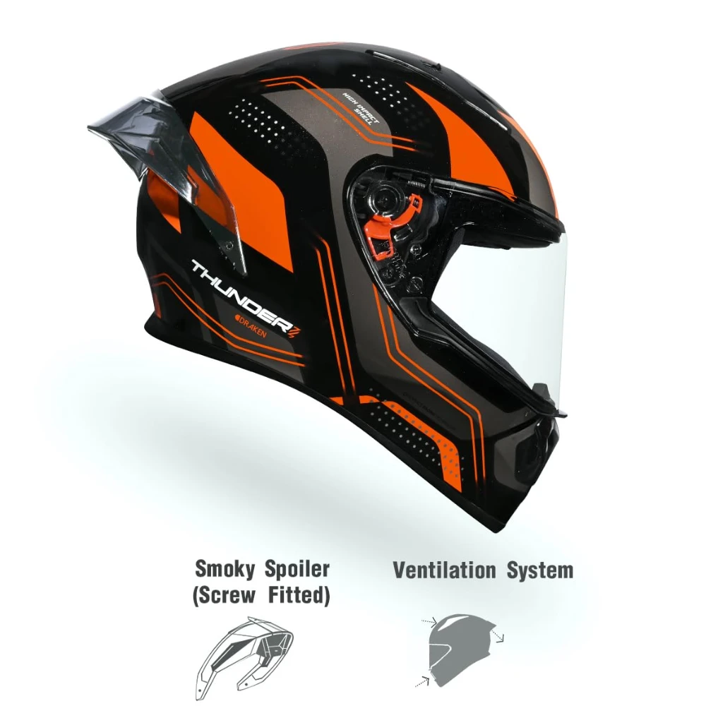 Studds Thunder D2 Draken ISI and DOT Certified Full Face Helmet for Men and Women with Spoiler and Clear Visor