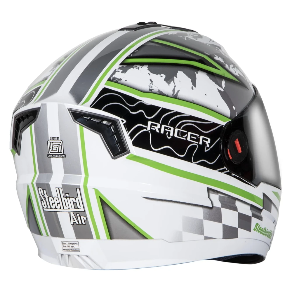Steelbird SBA-1 Racer White and Green with plain visor,600mm